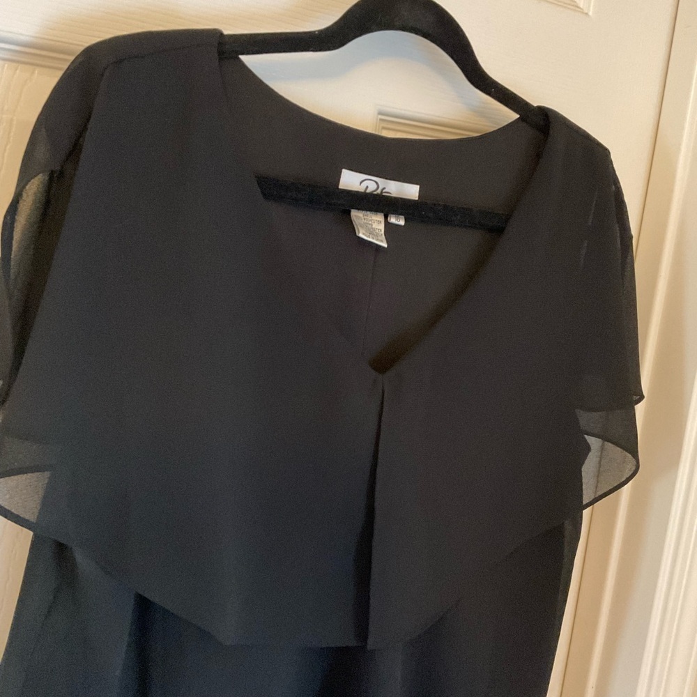 Patra Black Chiffon Tiered Sheath Dress with Capelet Sleeves, Size 16 - Picture 7 of 12